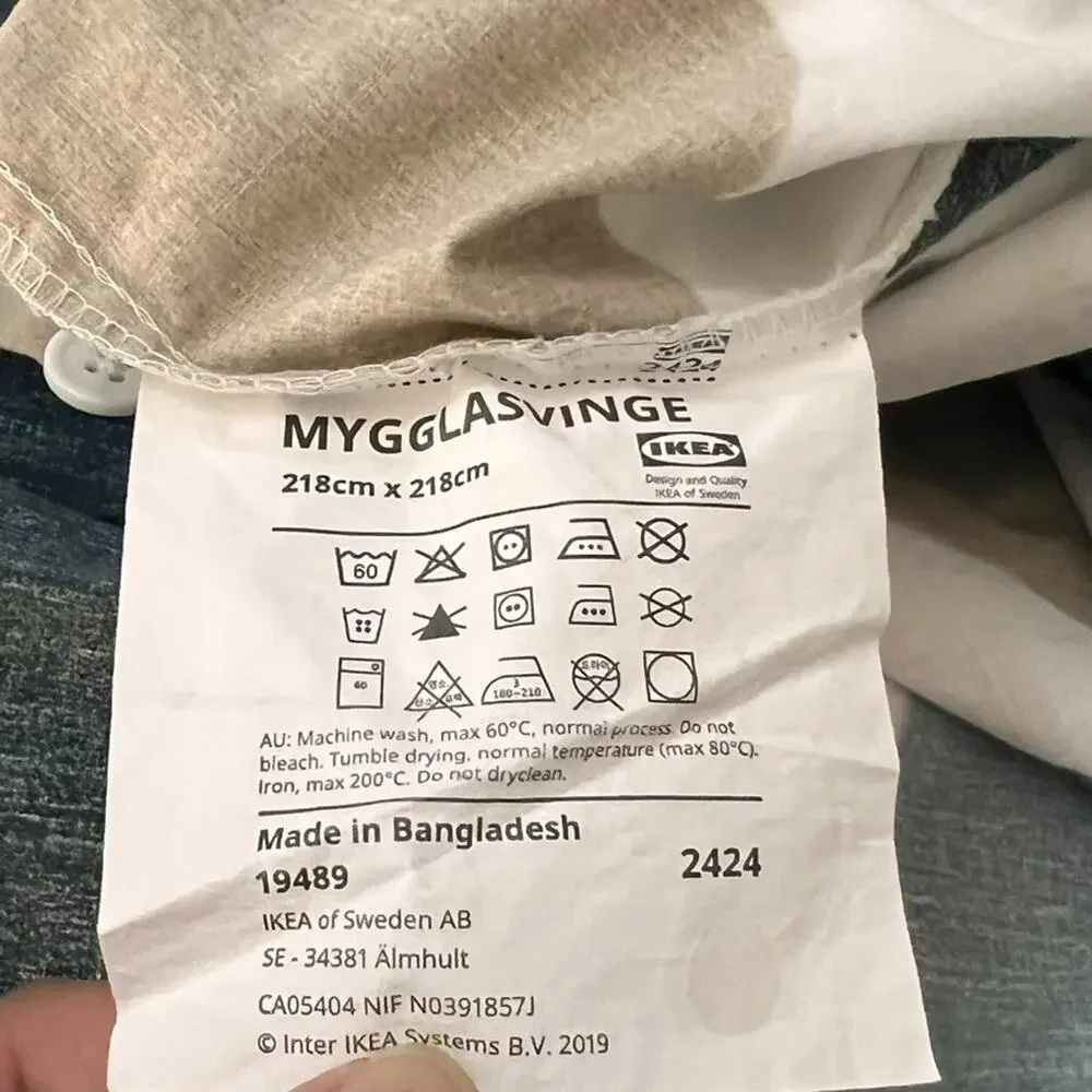 Ikea Mygglasvinge Full Duvet Cover & Pillowcase Set Cotton Blend Muted Botanical